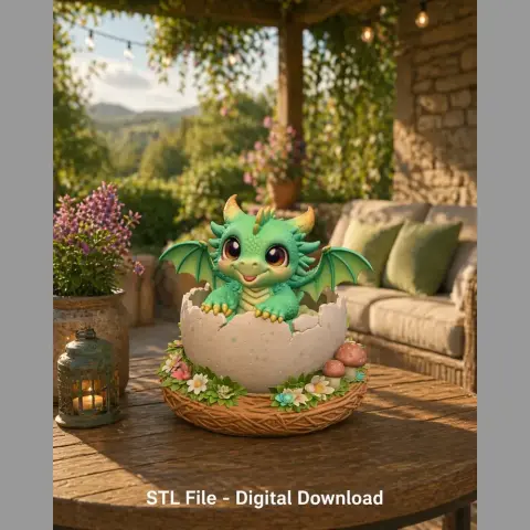 Baby Dragon in Egg – STL File for 3D Printing