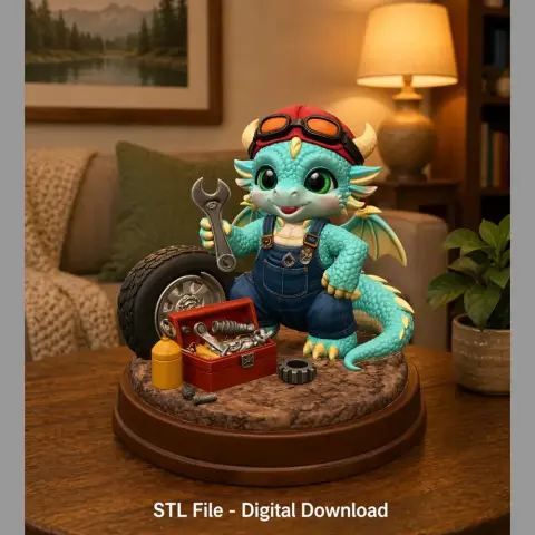 Cute Mechanic Dragon Figurine STL File for 3D Print