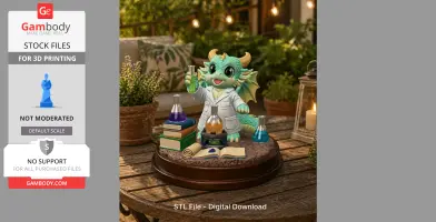 Cute Scientist Dragon Figurine STL File for 3D Print