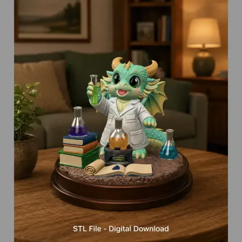 Cute Scientist Dragon Figurine STL File for 3D Print