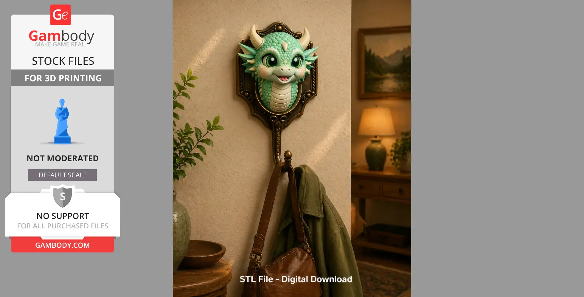 A cute dragon head wall hook with horns, used to hang items like a coat and bag.