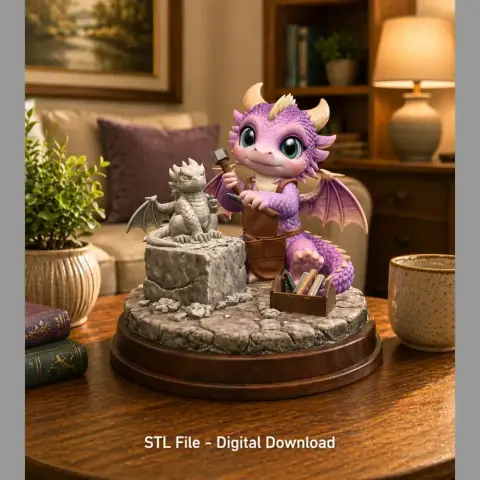 Cute Dragon Sculptor STL File for 3D Printing