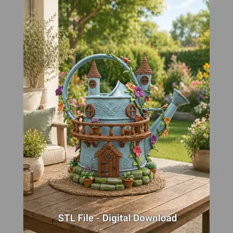 Enchanted Watering Can House STL File for 3D Printing