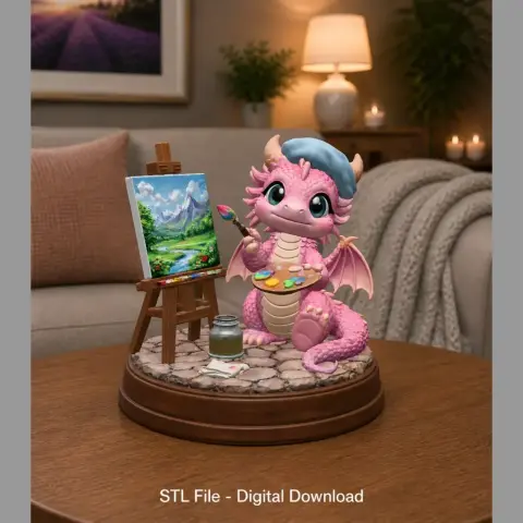 Cute Artist Dragon STL File for 3D Print