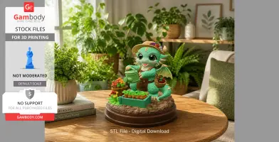 Cute Farmer Dragon Figurine STL File for 3D Printing
