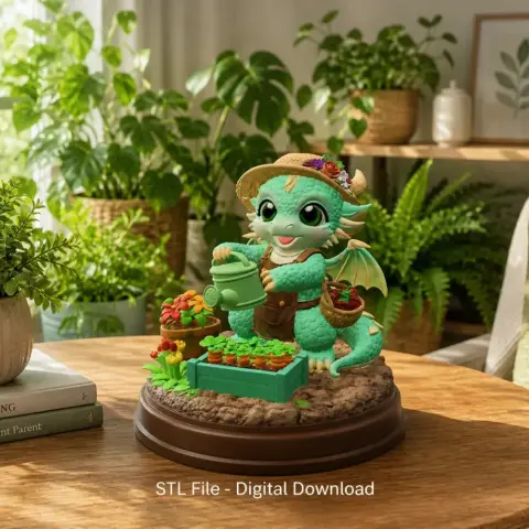 Cute Farmer Dragon Figurine STL File for 3D Printing
