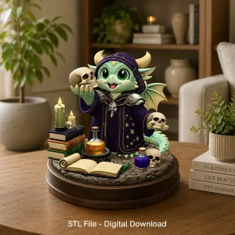 Cute Fantasy Mage Dragon STL File for 3D Printing