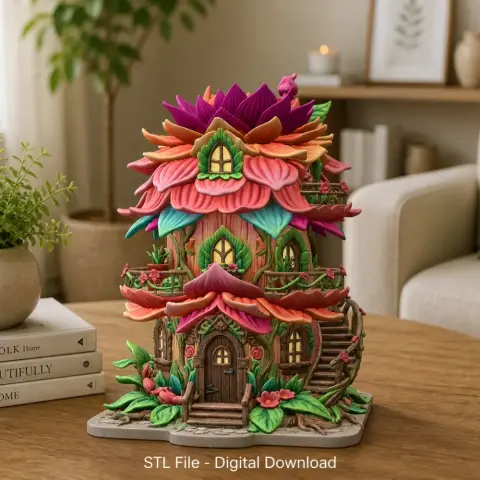 Whimsical Blossom Cottage STL File for 3D Printing