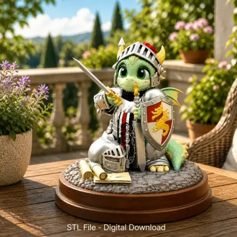 Cute Fantasy Warrior Dragon STL File for 3D Printing