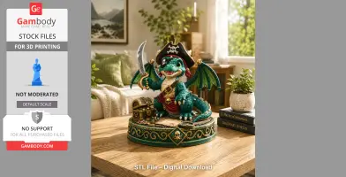 Cute Treasure Hunter Dragon STL File for 3D Printing