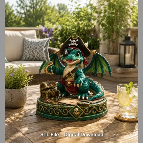 Cute Treasure Hunter Dragon STL File for 3D Printing