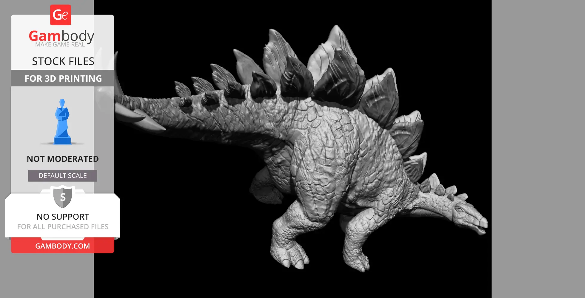 3D model of a detailed Stegosaurus with back plates, designed for 3D printing.