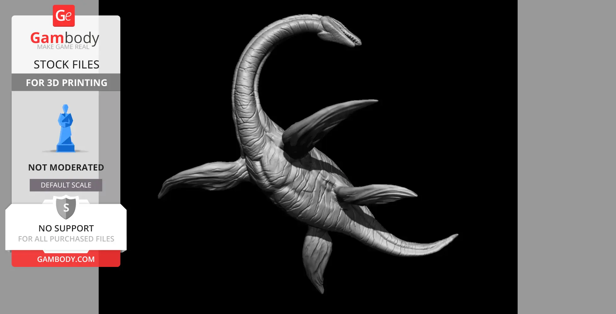 3D model of a Plesiosaurus with detailed flippers and long neck, ideal for 3D printing.