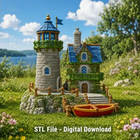 Coastal Lighthouse Cottage STL File for 3D Print