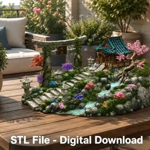 Japanese Sakura Shrine Garden STL File for 3D Print