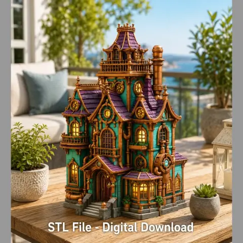 Whimsical Steampunk Manor STL File for 3D Print