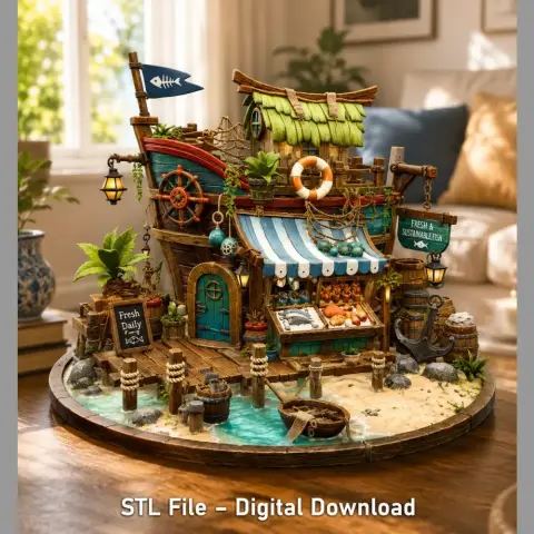 Floating Fish Market Boat STL File for 3D Print