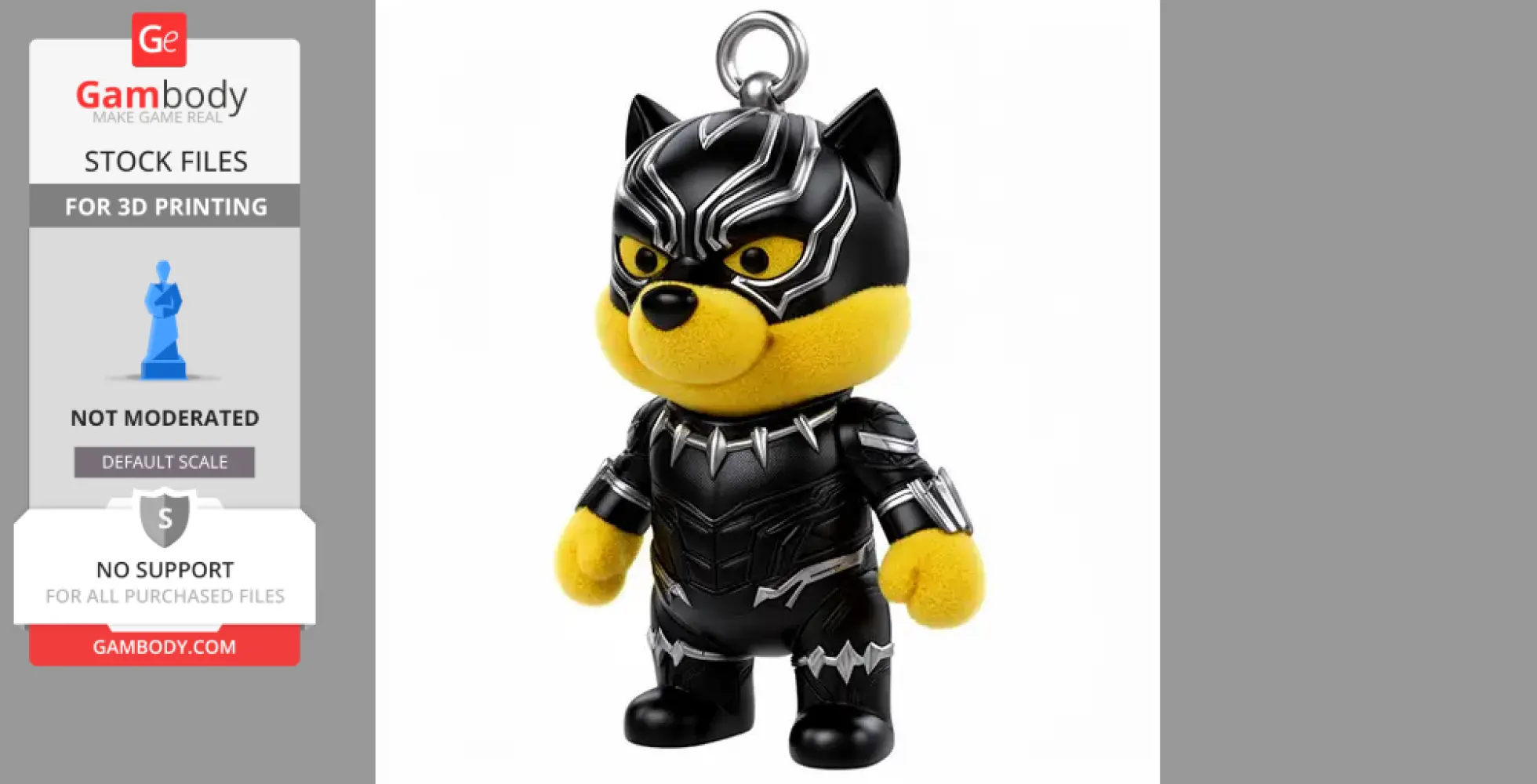 A mashup figure of a bear in a Black Panther costume, designed for 3D printing.