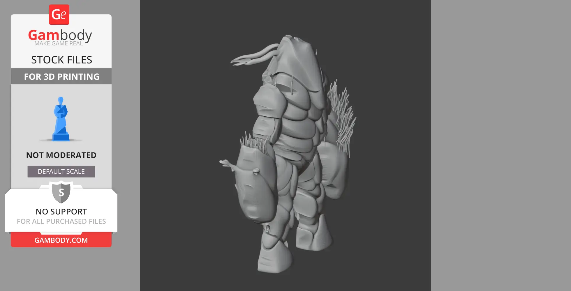 A detailed, armored, humanoid figurine with a textured, rocky appearance and protrusions, designed for 3D printing.