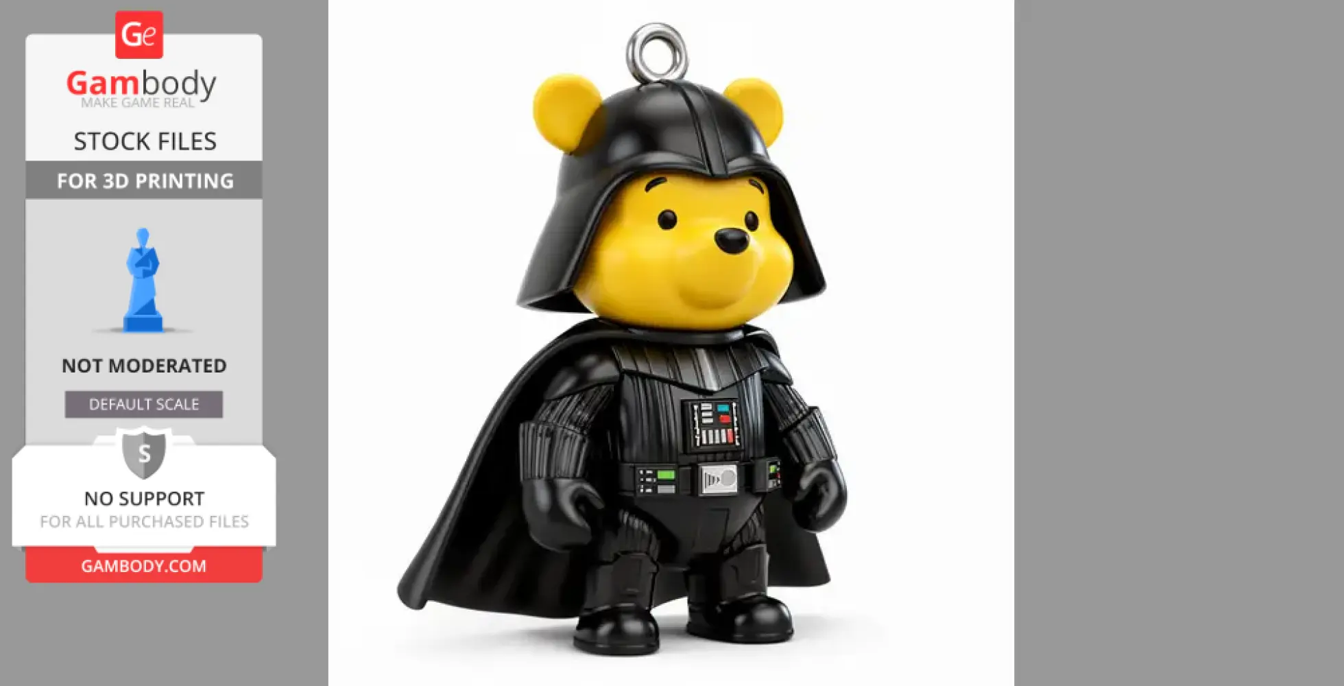 A hybrid figure combining Winnie the Pooh and Darth Vader, featuring a Vader suit with Pooh's head.