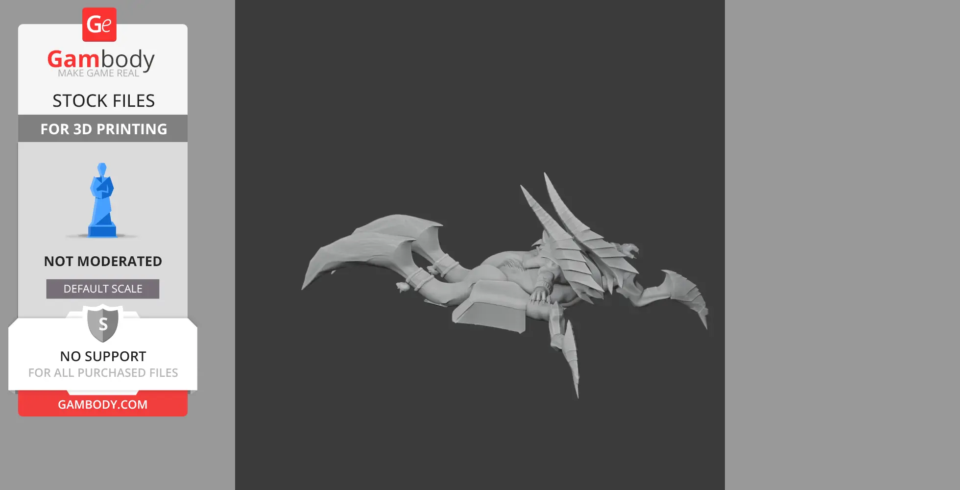 A sculpted creature with large horns and wings, crouched with an imposing stance, ready for 3D printing.