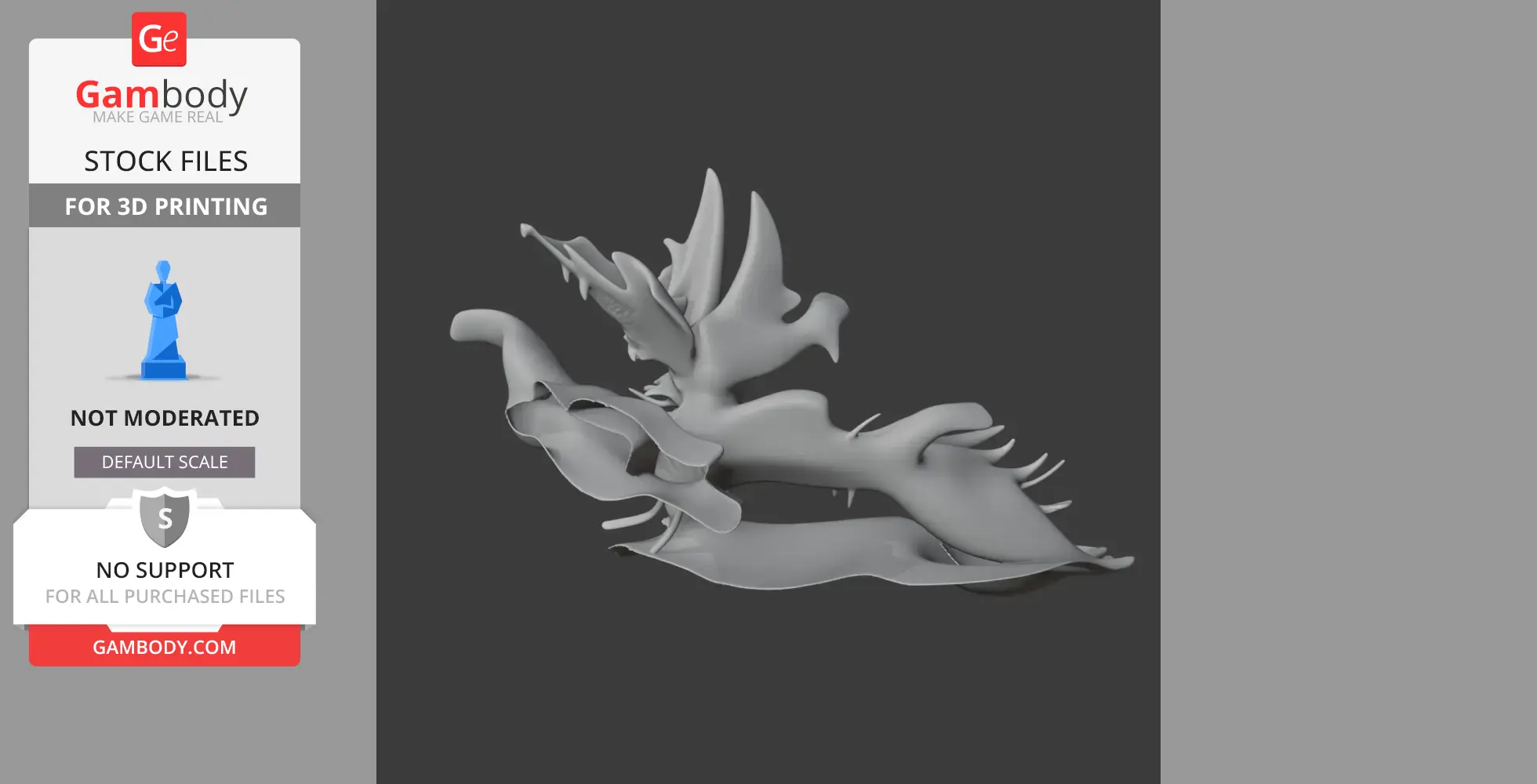 Abstract, multi-limbed creature with wings and spikes, crafted for 3D printing.