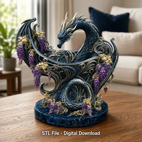Midnight Wisteria Dragon Bowl STL File for 3D Print