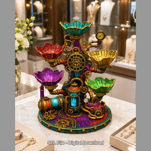 Steampunk Lotus Jewelry Organizer STL File for 3D Print