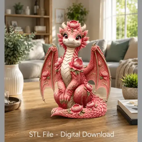 Rosé Bloom Dragon STL File for 3D Print