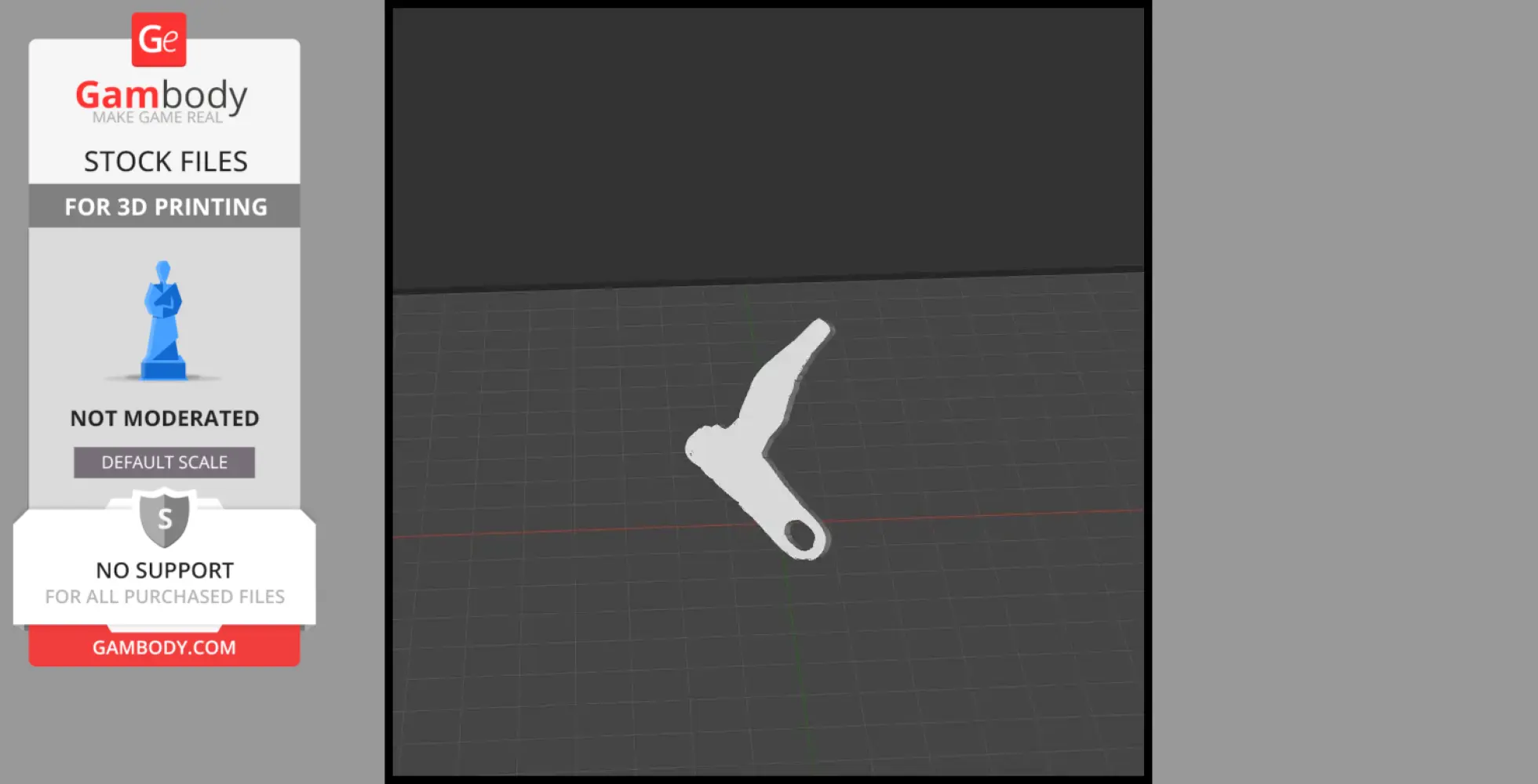 A 3D model of a trigger kicker part displayed on a grid, intended for 3D printing.