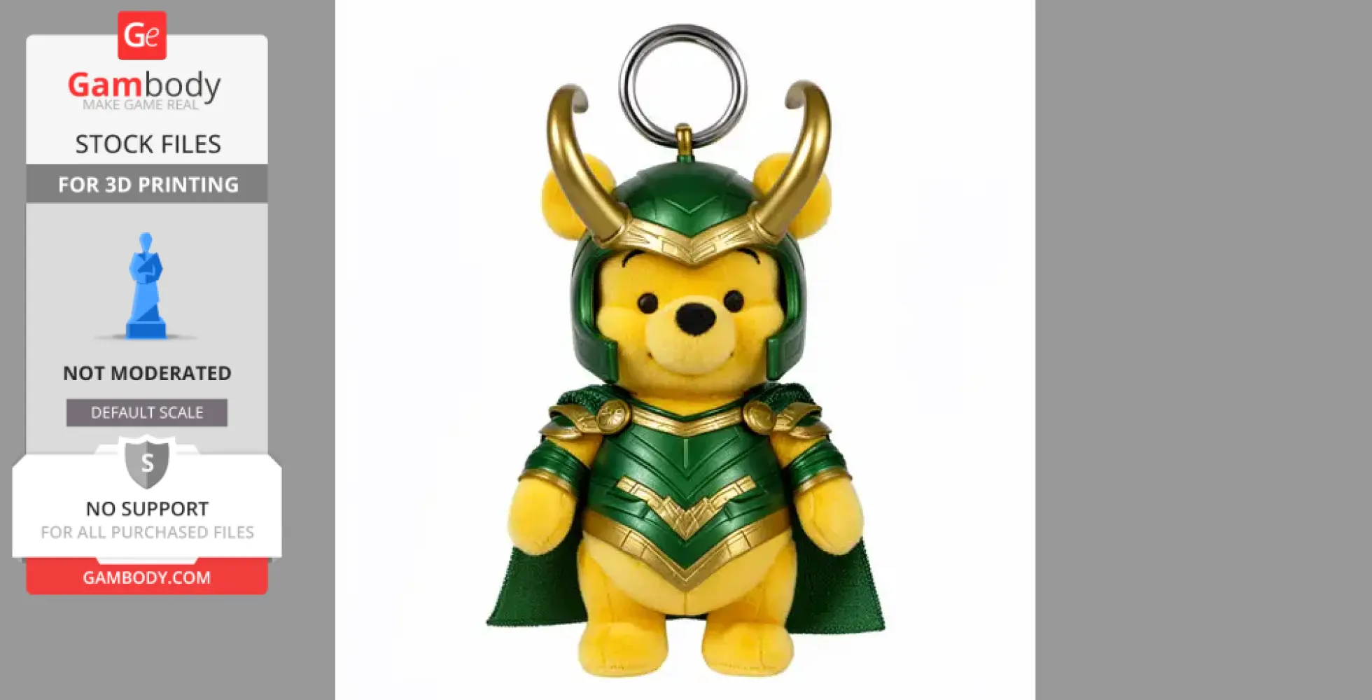 A yellow bear dressed in green and gold armor with a helmet and horns, resembling a mix of two characters.