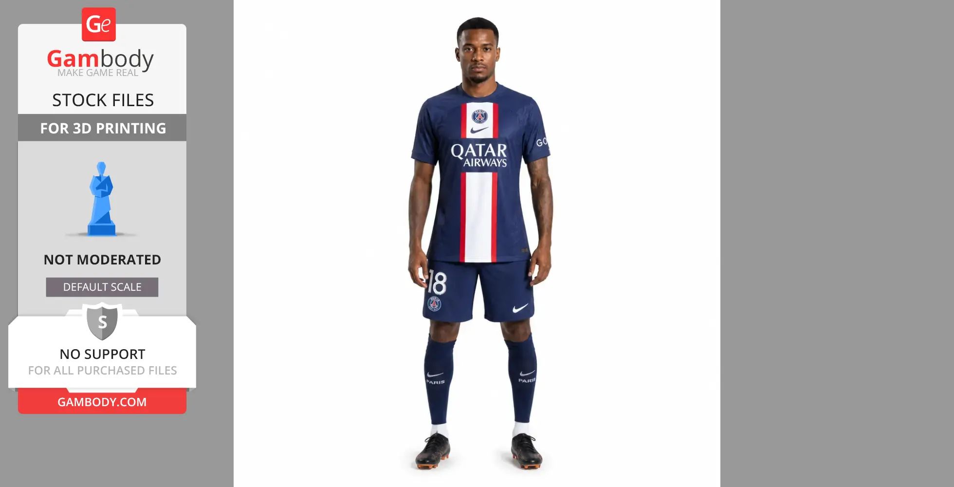 Figure of a soccer player in PSG uniform, posing frontally. Suitable for 3D printing.