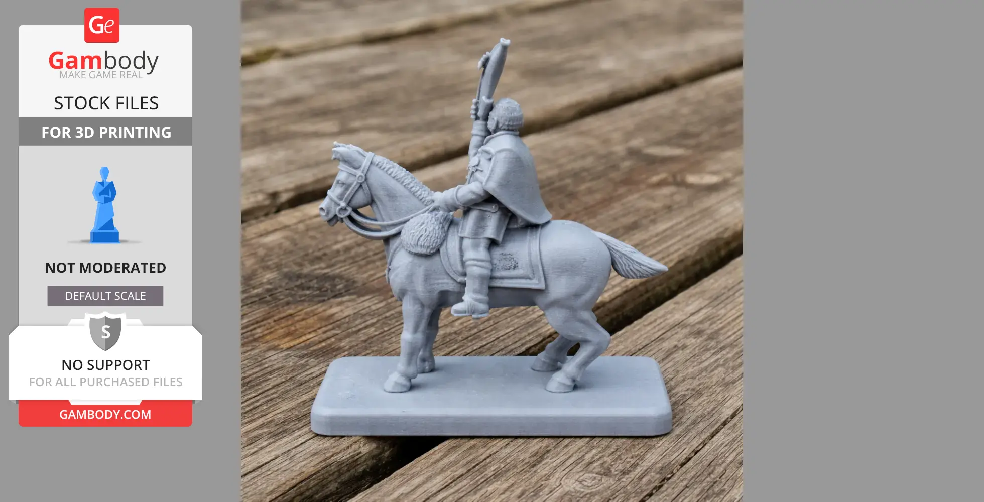 Napoleonic soldier on horseback with raised sword, ready for 3D printing.