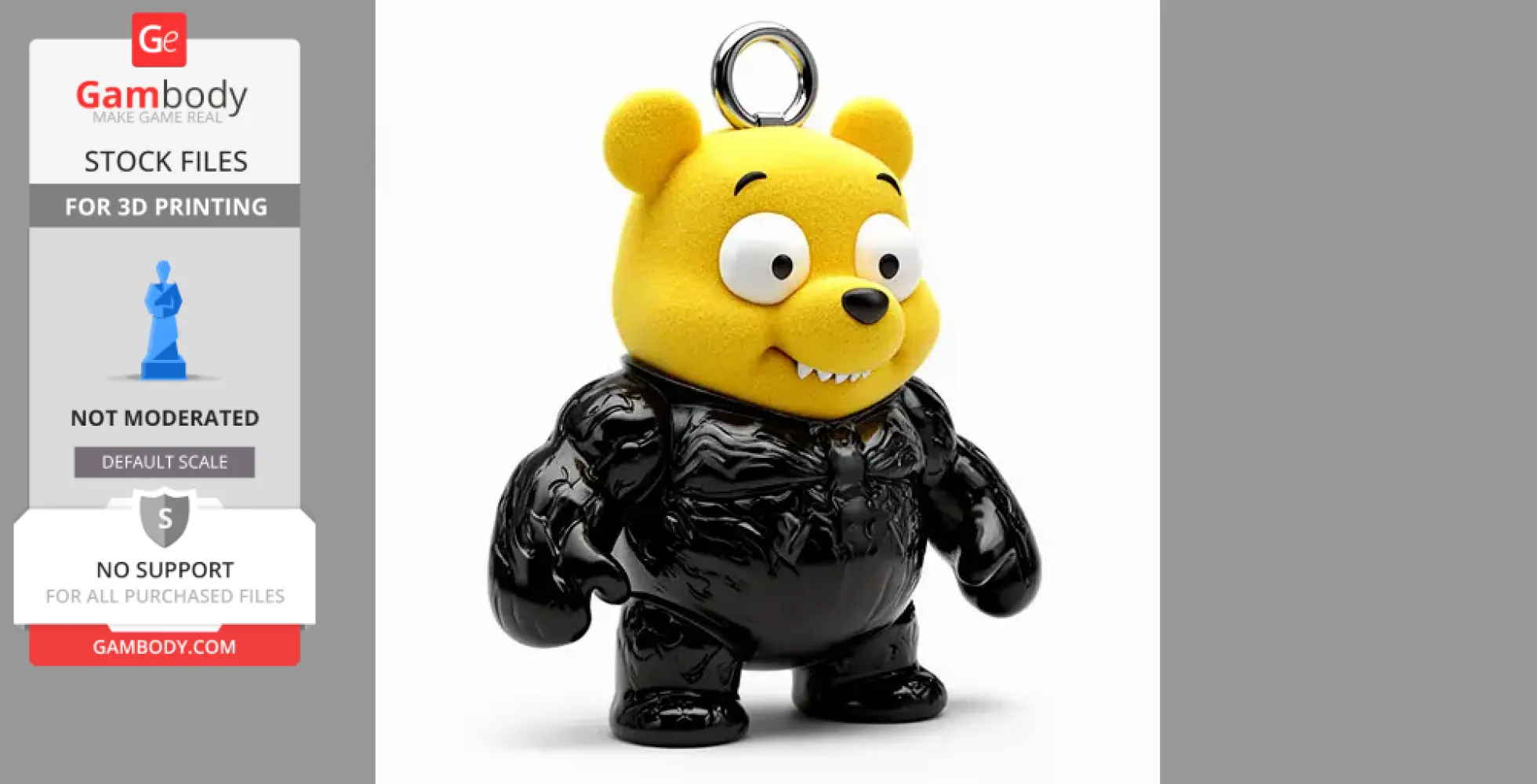 A Winnie the Pooh figure with a Venom-style black suit and sharp teeth, featuring a keyring attachment.