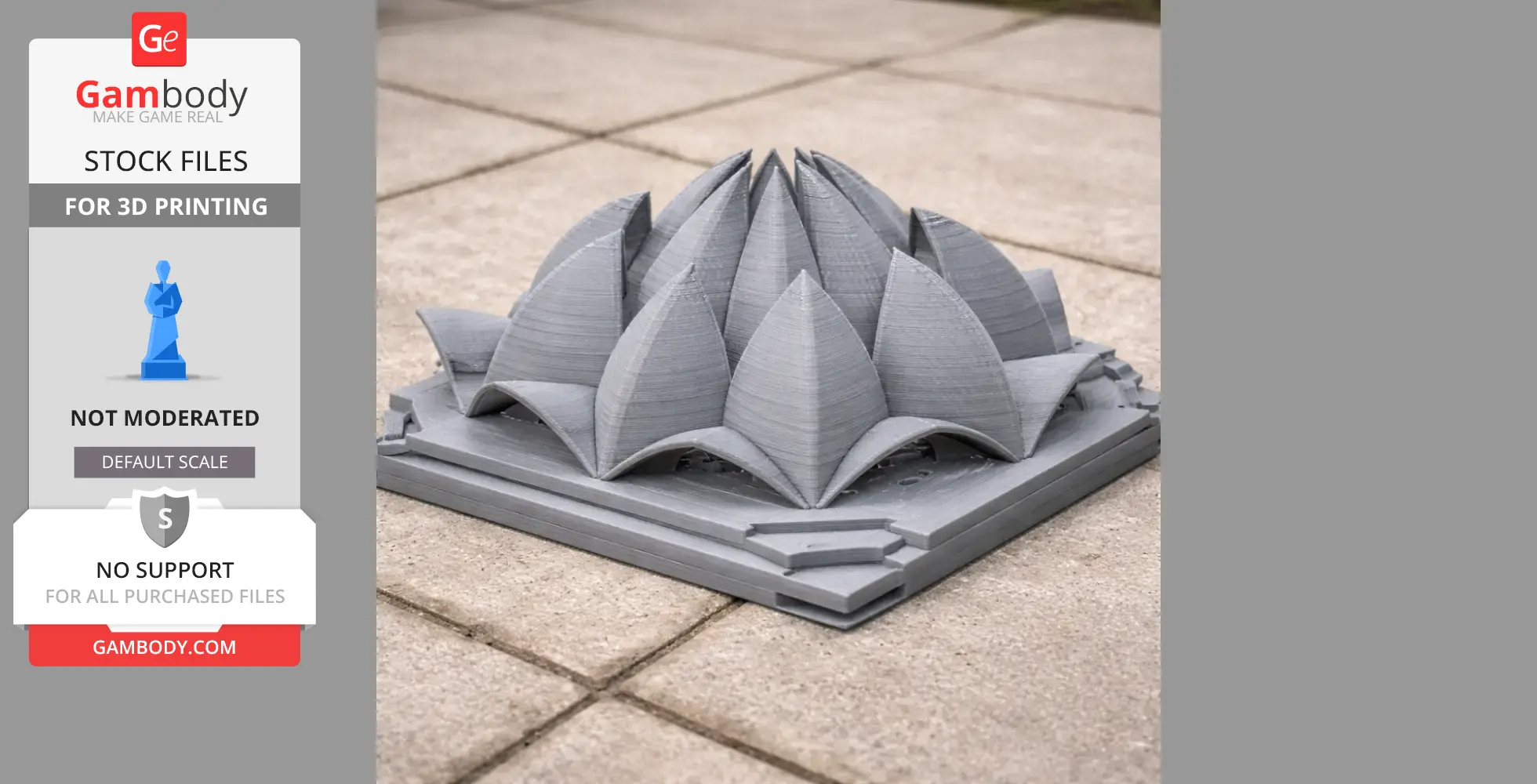 A 3D-printed model of the Lotus Temple on a layered base, detailed and symmetrical.