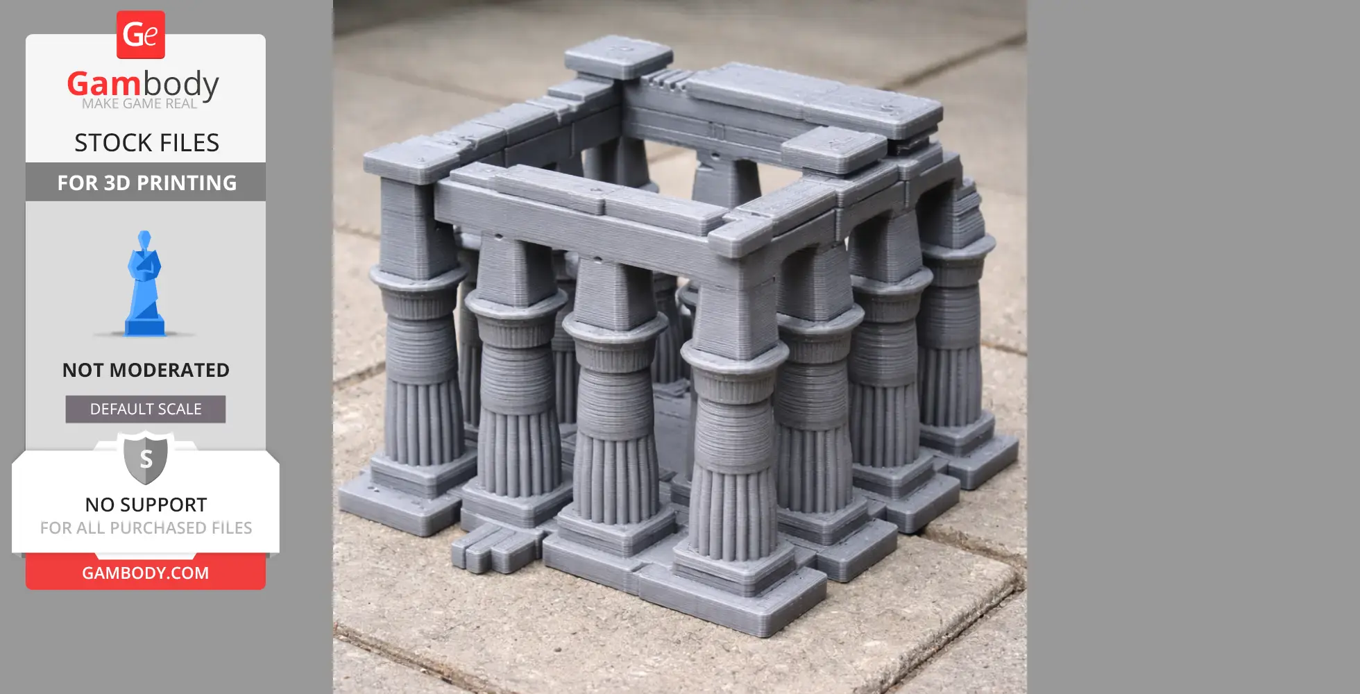 A 3D printed model of Luxor Temple with a row of ancient-style columns on a tiled surface.