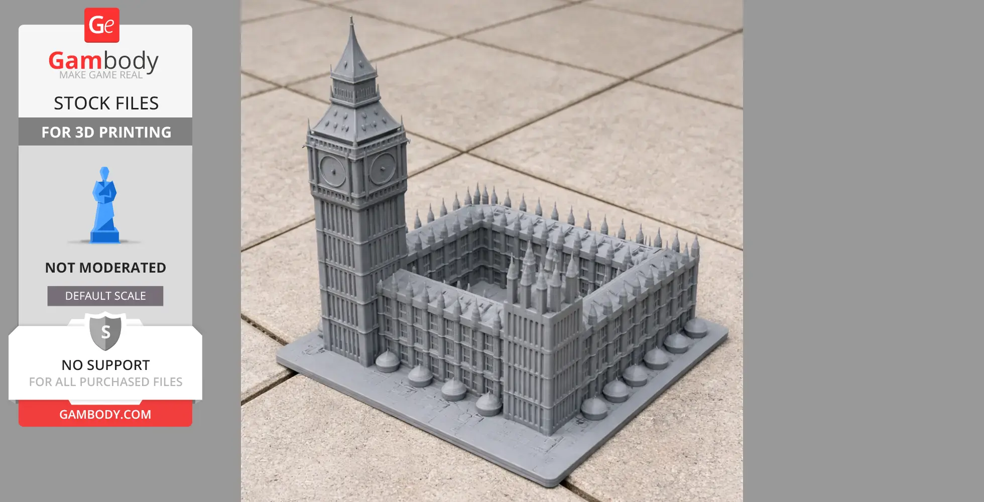 3D-printed model of the Palace of Westminster with intricate architectural details.