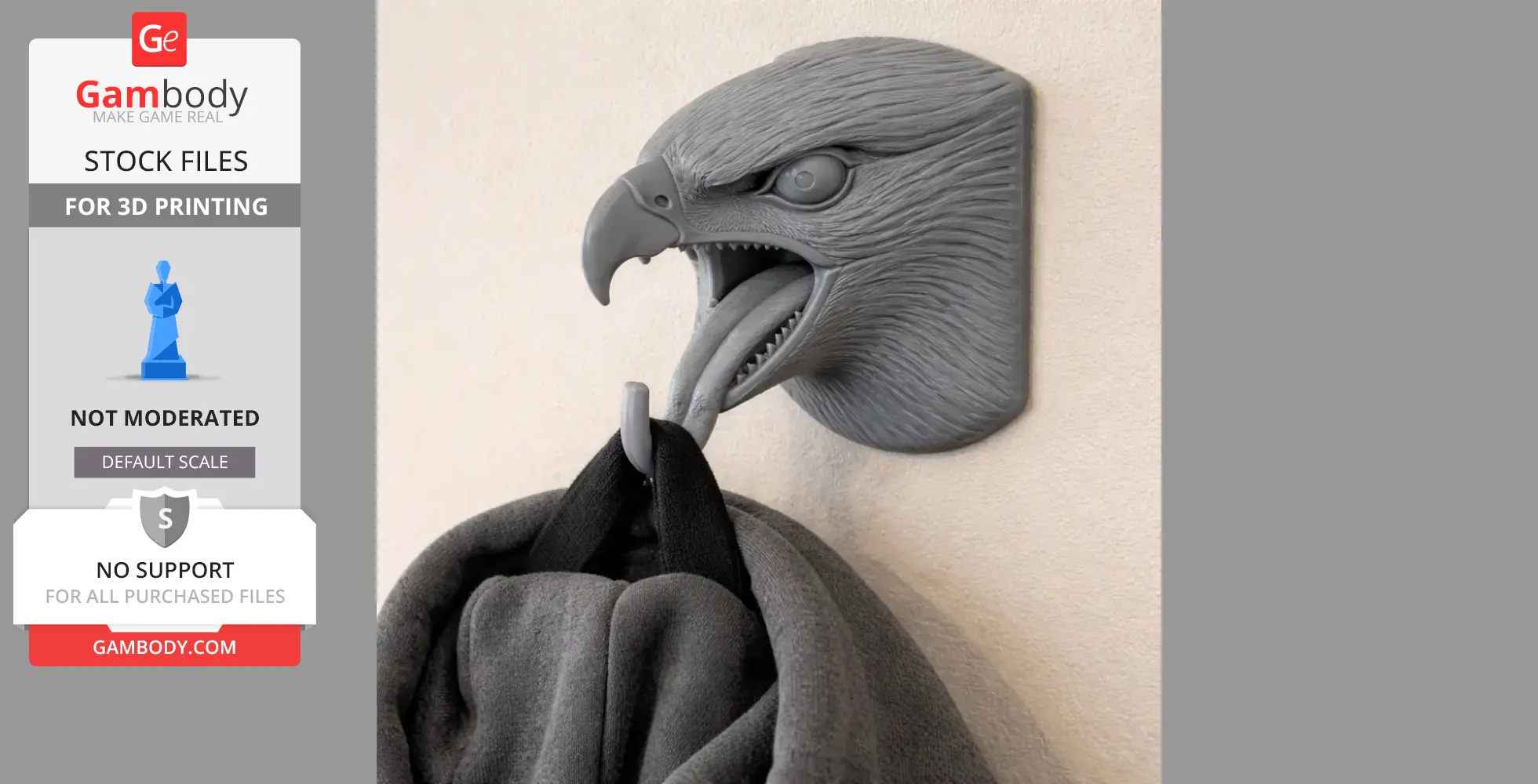 A detailed hawk head wall hanger used as a coat and key holder.