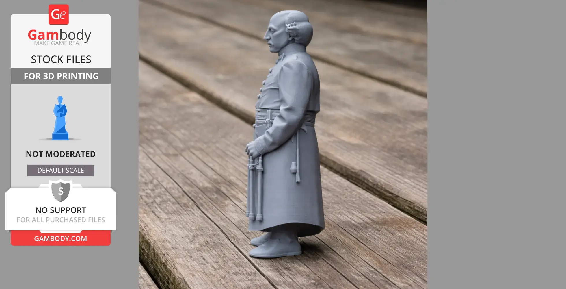 3D-printed Civil War soldier figure in uniform, standing on wooden surface.