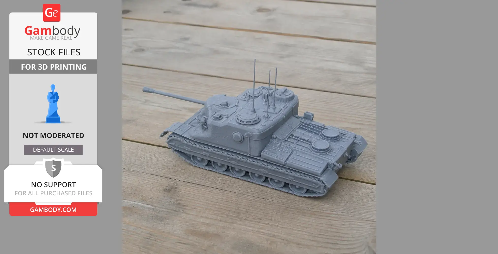 A 3D-printed model of an AT-15 tank on a wooden surface.