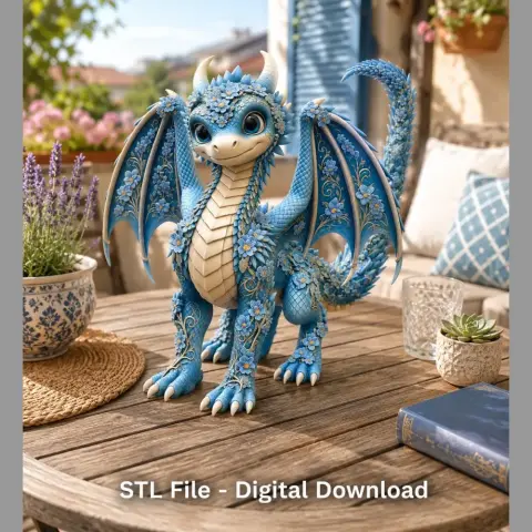 Azure Blossom Dragon STL File for 3D Print