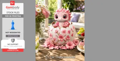 Cherry Blossom Baby Dragon in Egg STL File for 3D Print