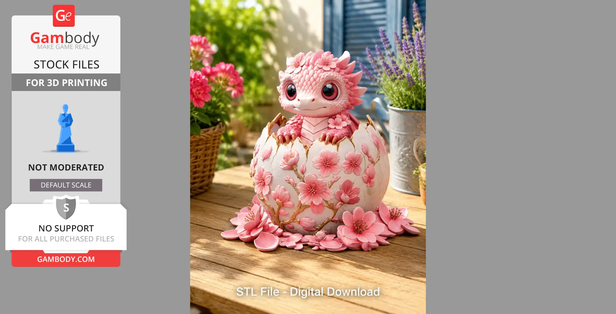 Baby dragon hatching from a cherry blossom-adorned egg, surrounded by flowers.
