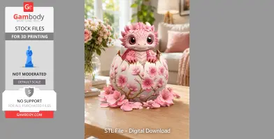 Cherry Blossom Baby Dragon in Egg STL File for 3D Print