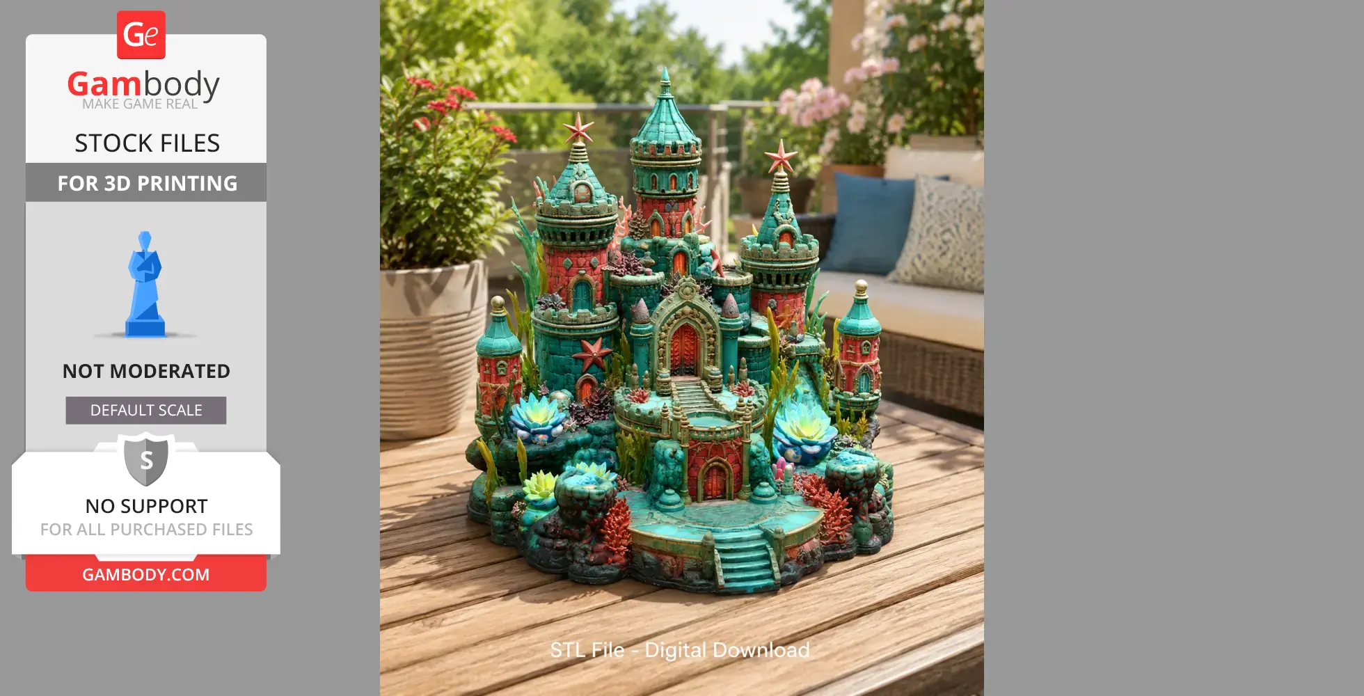 Intricately designed fantasy castle with coral and aquatic elements, suitable for 3D printing.