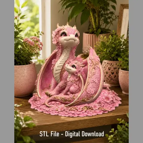 Cherry Blossom Dragon Family STL File for 3D Print