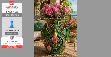 Emerald Rose Dragon Vase STL for 3D Print