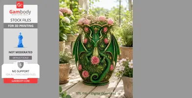 Emerald Rose Dragon Vase STL for 3D Print