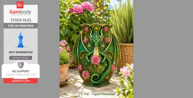 Emerald Rose Dragon Vase STL for 3D Print
