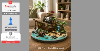 Pirate Treasure Island Shipwreck STL File for 3D Print